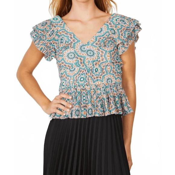NEW CABALLERO katy deep v-neck top in garden tile